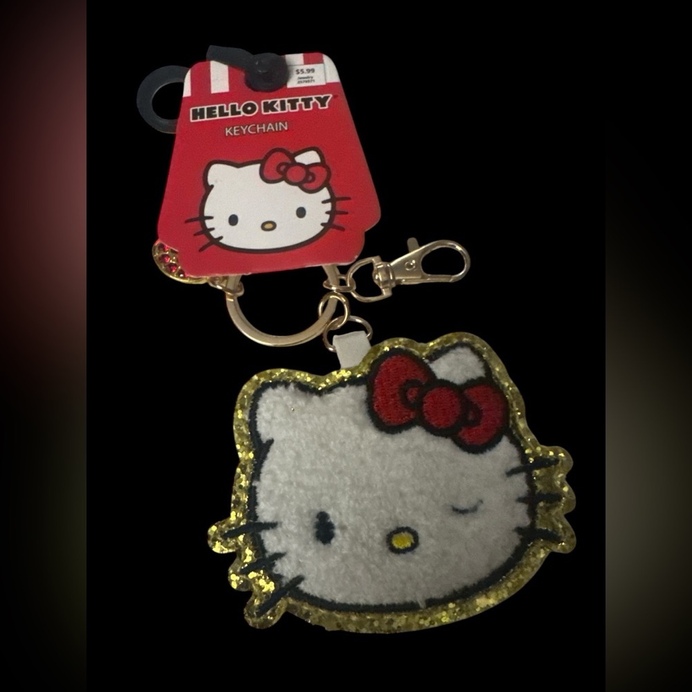 Sanrio Hello Kitty White and Red Glitter Outline Keychain